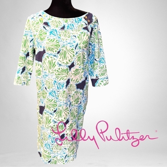 Lilly Pulitzer Dresses & Skirts - Lilly Pulitzer French Terry 3/4 Sleeve Boat Neck Shell Print Dress Size M